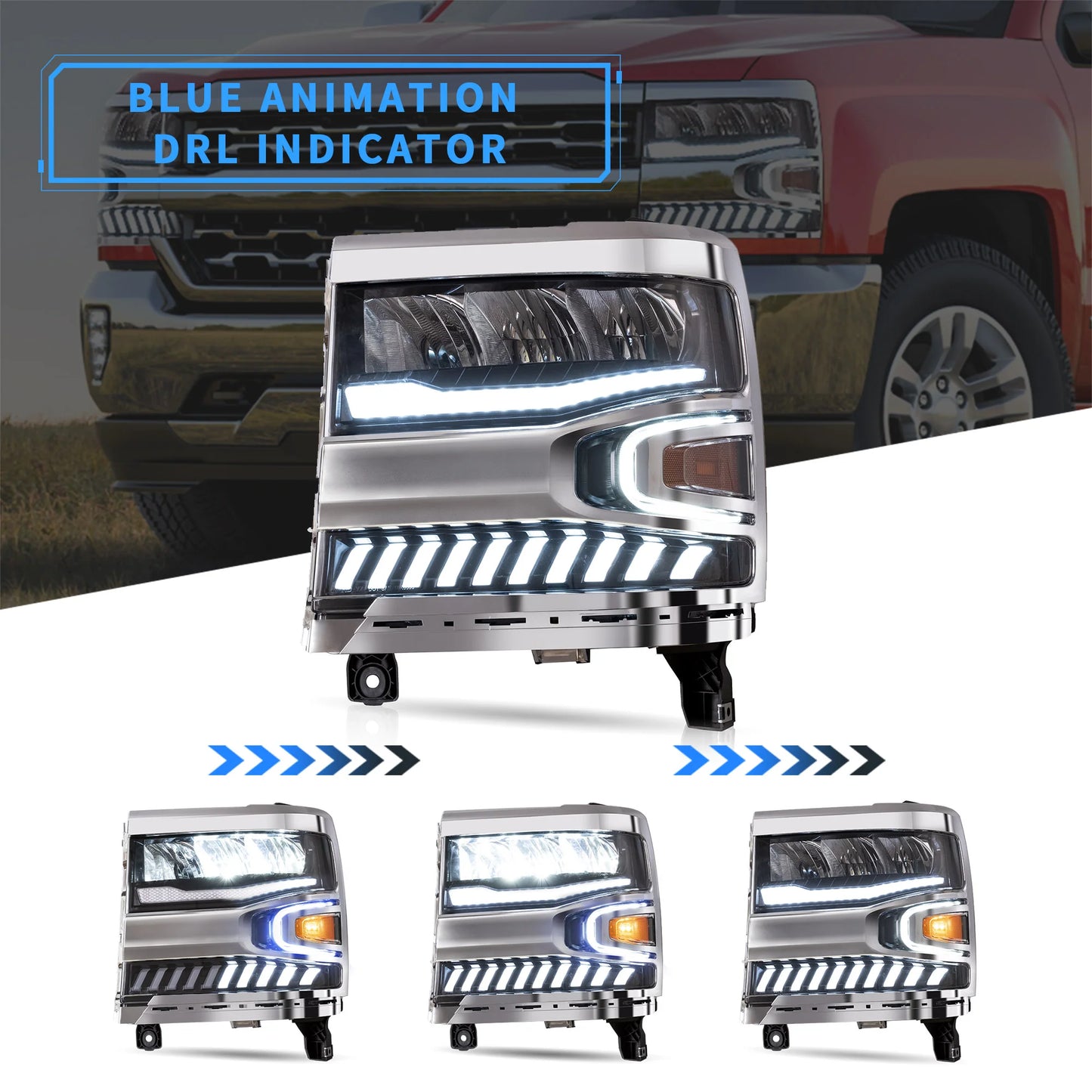 Full LED Headlights for Chevrolet Silverado 1500 2016-2018 with Halo Light 