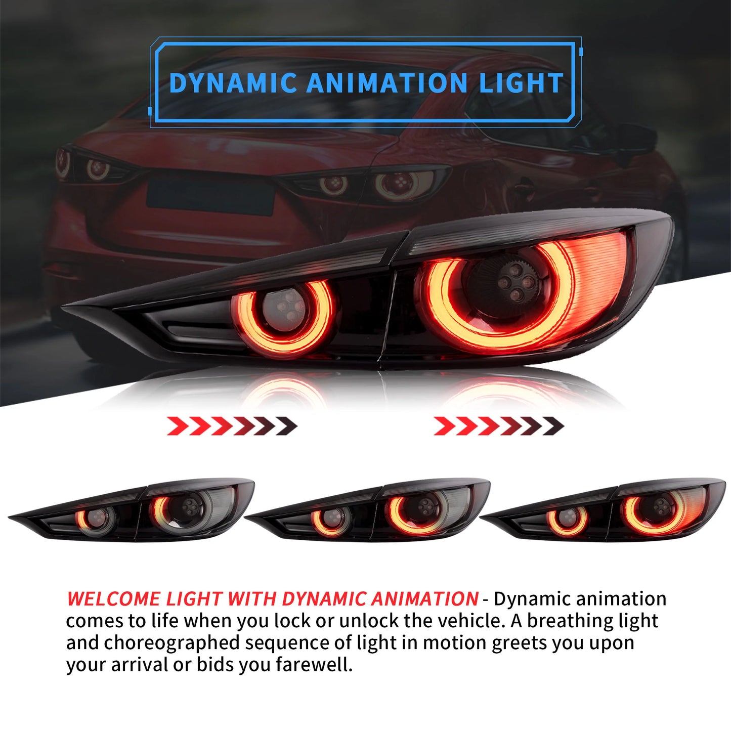 Fanali posteriori Full LED per Mazda 3 Axela Sedan 2014-2018 (segnali di direzione sequenziali con illuminazione dinamica di benvenuto)