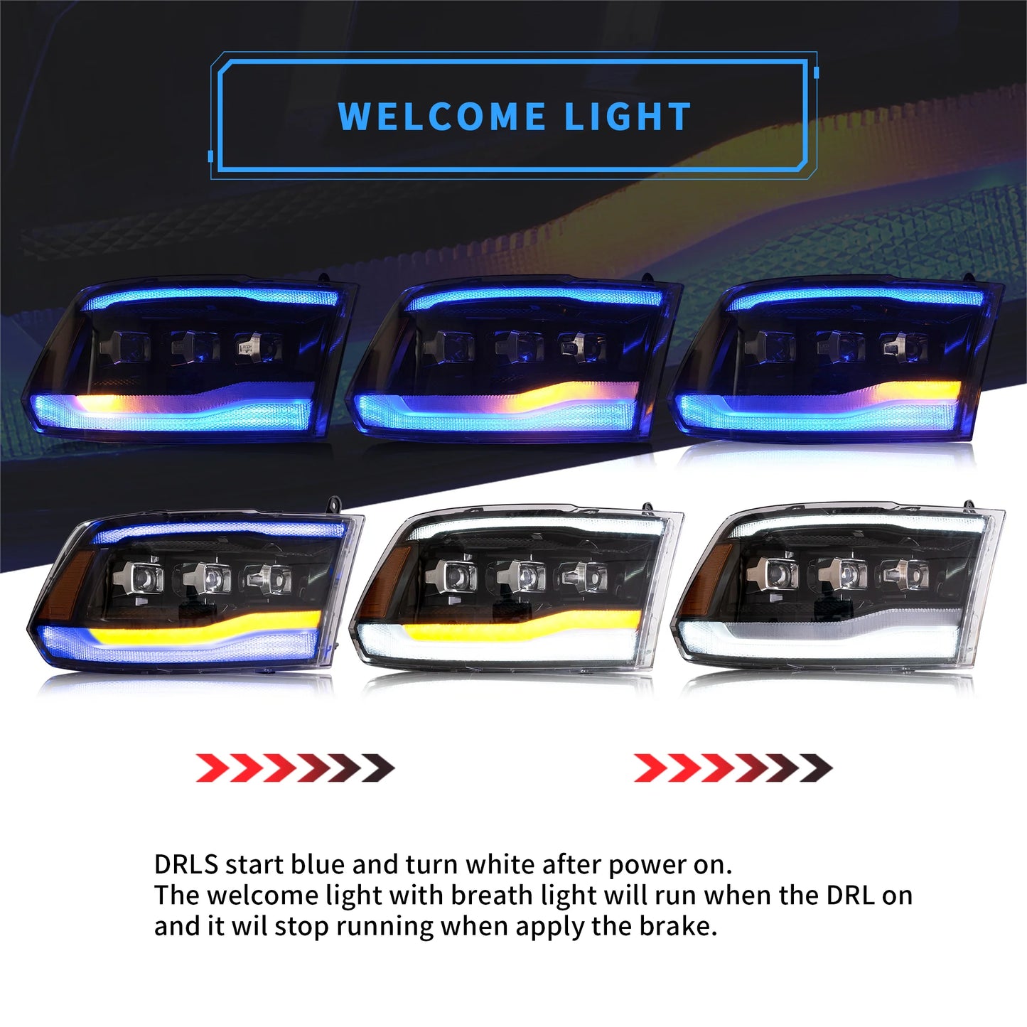 Fari per proiettori a LED per Dodge Ram 1500/2500/3500 2009-2018/Ram 1500 Classic 2019-2021
