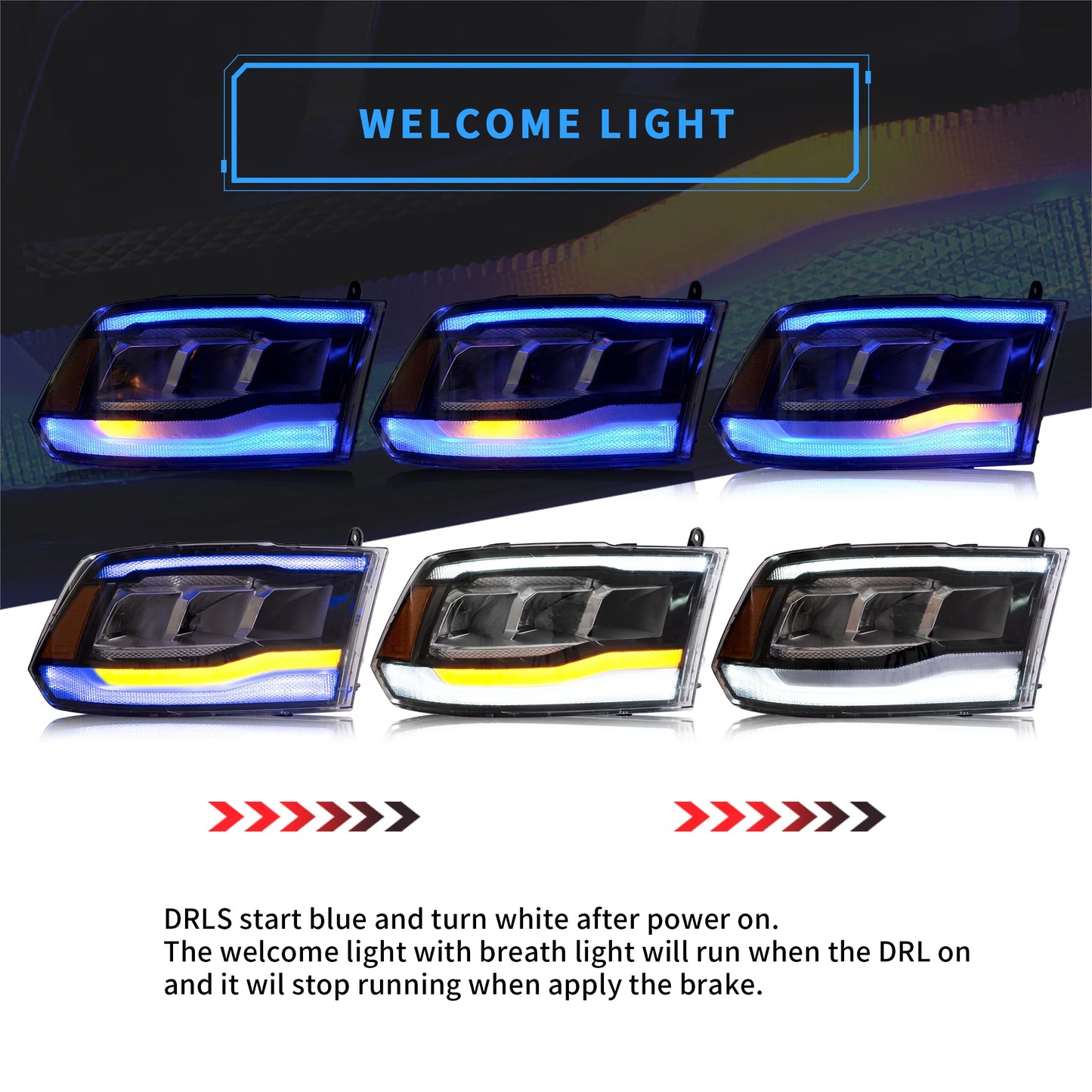 Fari per proiettori a LED per Dodge Ram 1500/2500/3500 2009-2018/Ram 1500 Classic 2019-2021