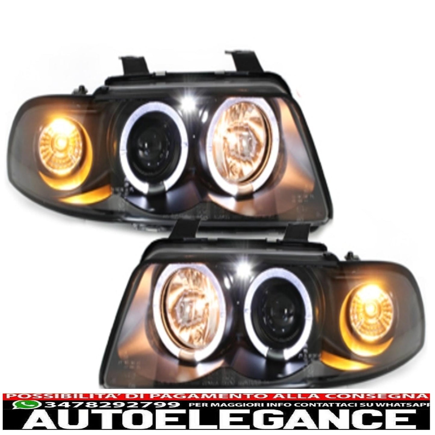 headlights suitable for audi a4 b5 (1995-1998) angel eye 2 black halo rims