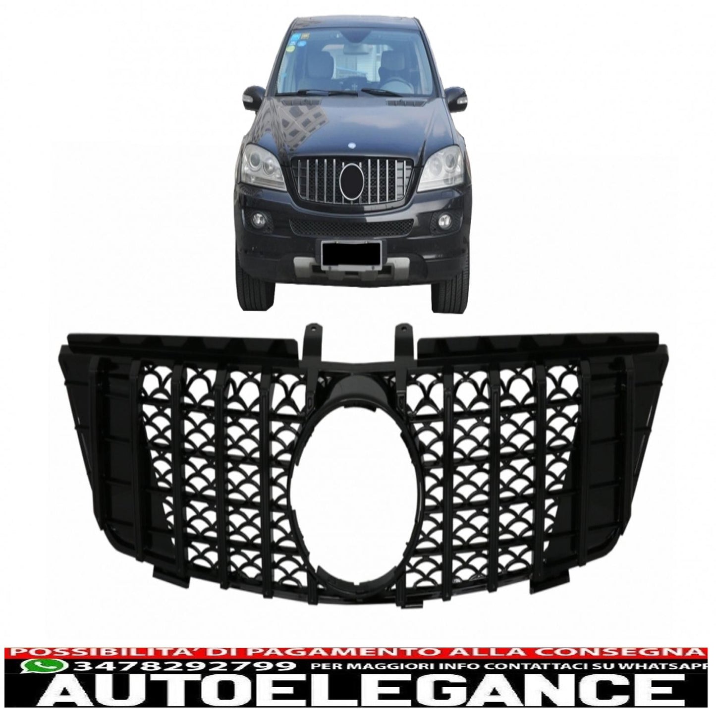 griglia anteriore centrale adatta per mercedes ml w164 (2005-2008) gt-r panamericana design nero pianoforte