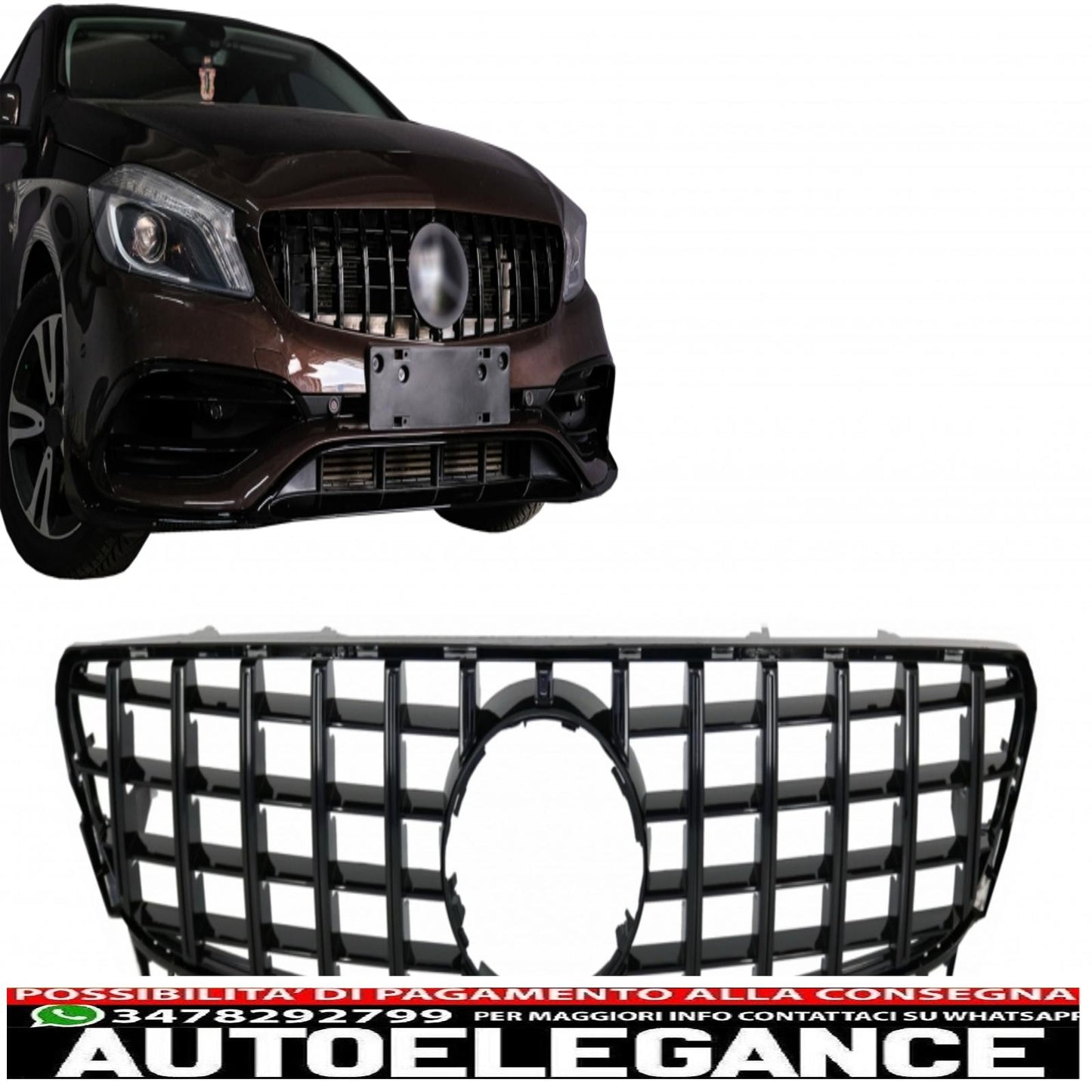 central grille suitable for mercedes a-class w176 restyling (09.2015-2018) a45 gt-r design panamericana all black