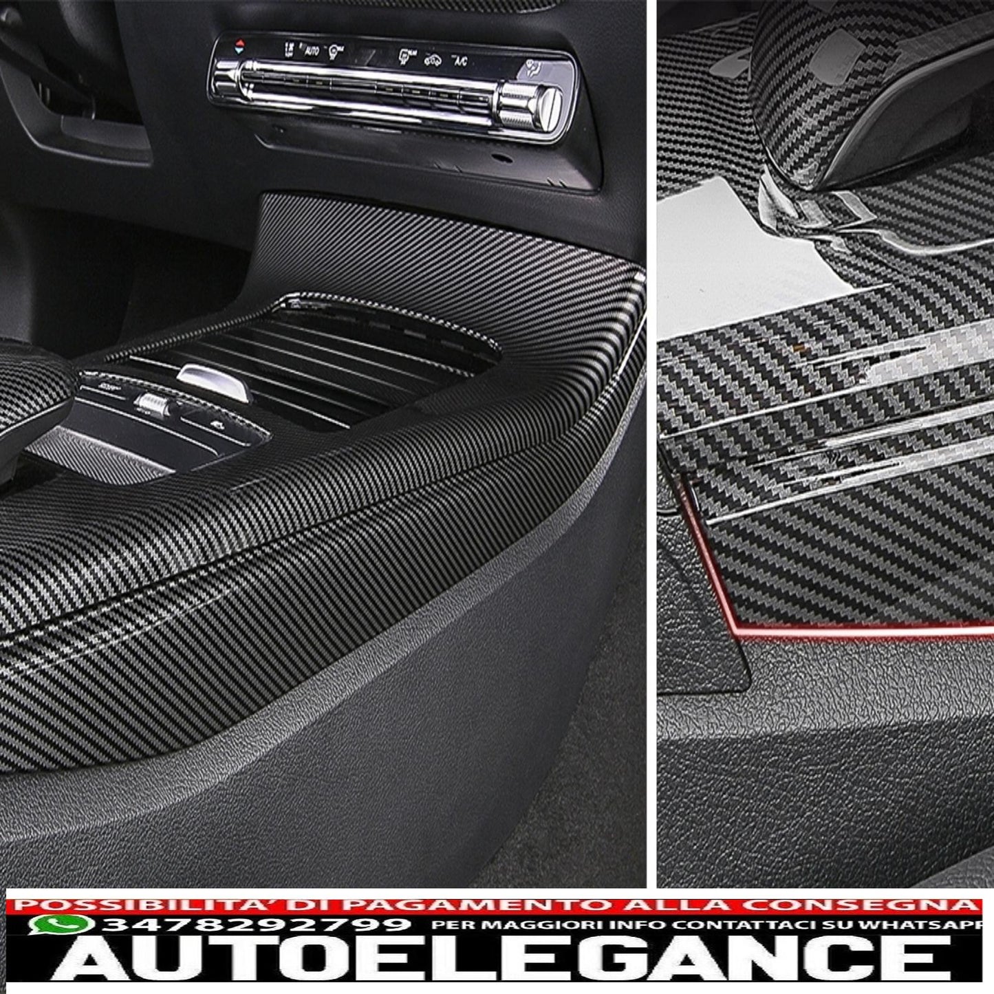 Copertura decorativa laterale del pannello della console centrale dell'auto, adatta per Mercedes Classe A W177 V177 (2018 in poi), carbonio AUTOELEGANCERICAMBI