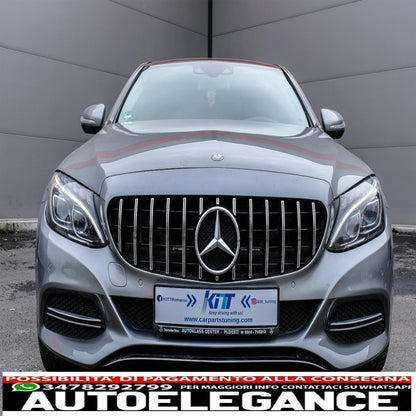 front grille suitable for mercedes c class w205 s205 c205 a205 (2014-2018) gt-r design panamericana chrome without camera 