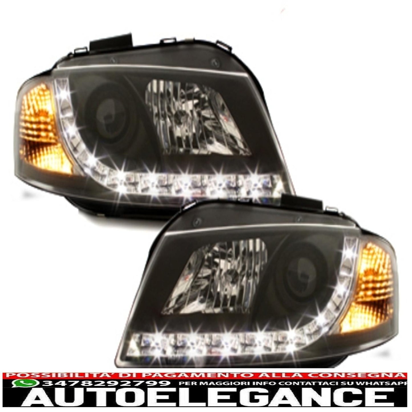 fari led drl luce diurna adatti per audi a3 8p (05.2003-03.2008) neri