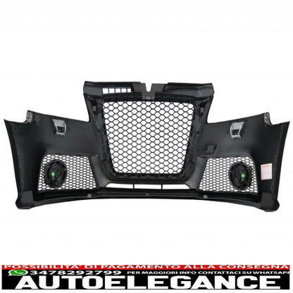 paraurti anteriore con fendinebbia adatto per audi a3 8p 8pa facelift rs3 design (2009-2012) e fari drl ottica neri