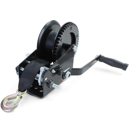 Professional Winch Hand Winch with Strap 1500kg 8m Black for Car Trailers