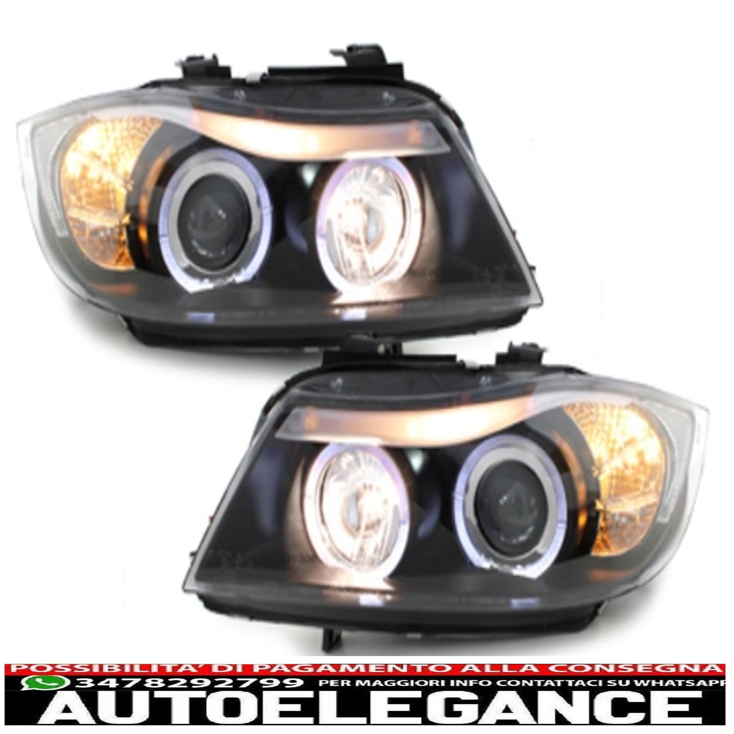headlights suitable for bmw 3 series e90 sedan e91 touring (03.2005-08.2008) angel eye 2 black halo rims 