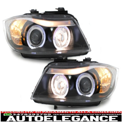 headlights suitable for bmw 3 series e90 sedan e91 touring (03.2005-08.2008) angel eye 2 black halo rims 