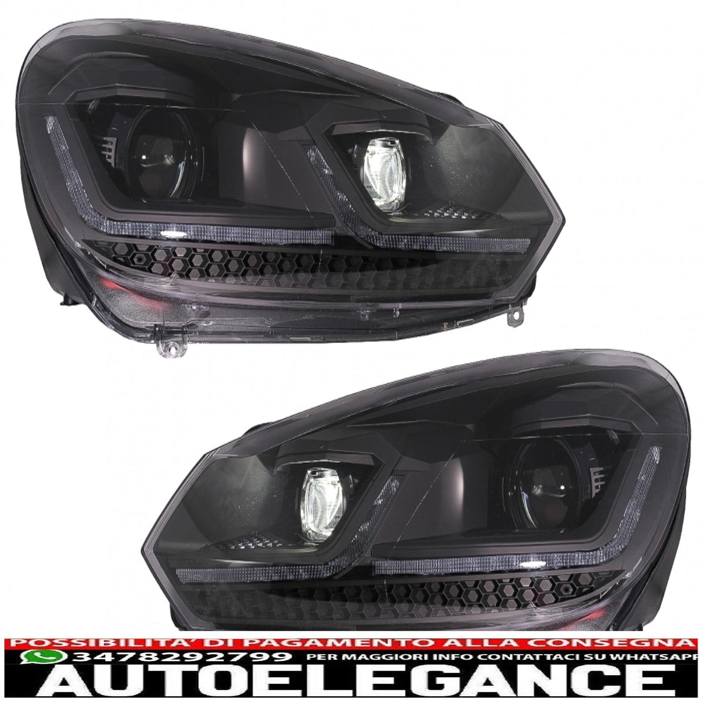 led headlights suitable for vw golf 6 (2008-2013) with g7.5 facelift black look smooth dynamic sequential cornering lights left hand drive