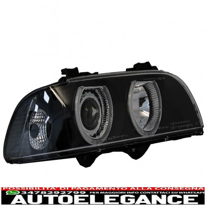 angel eye headlights suitable for bmw 5 series e39 sedan touring (1996-2003) black grey edition