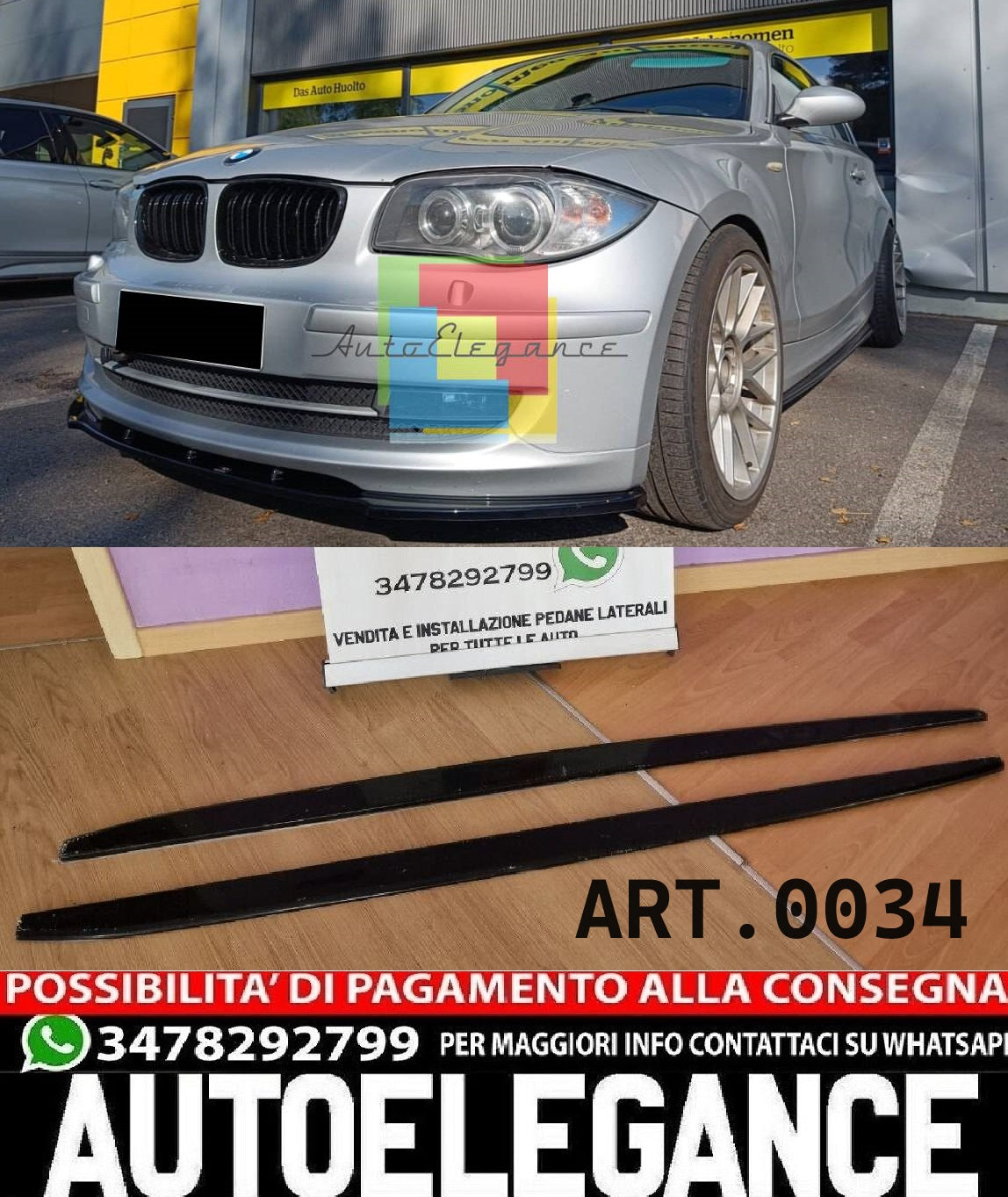 SOTTO MINIGONNE NERO LUCIDO ADATTE PER BMW SERIE 1 E81 E87 LOOK SPORTI