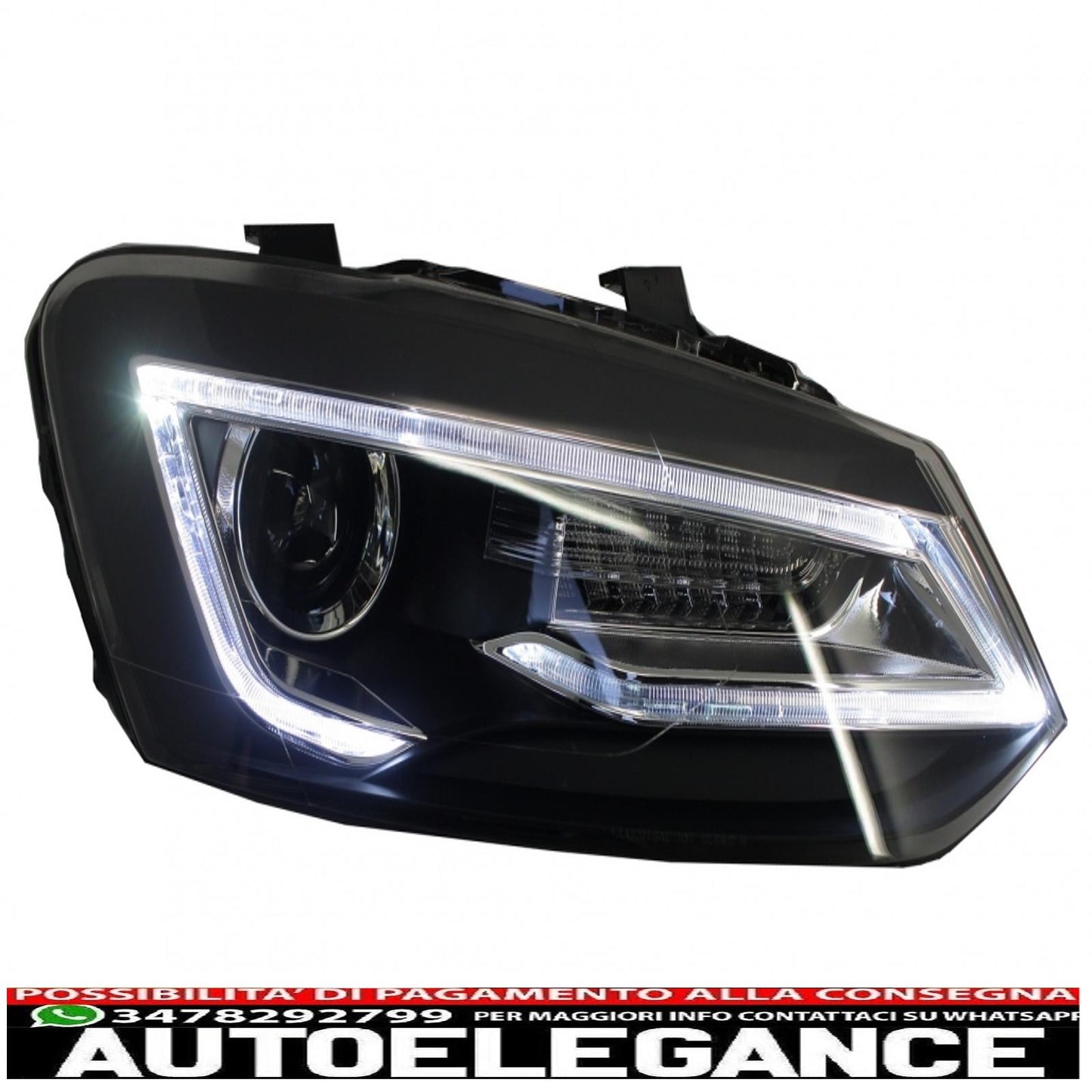 led xenon hid headlights suitable for vw polo 6r 6c 61 (2011-2017) Devil Eye Look light bar