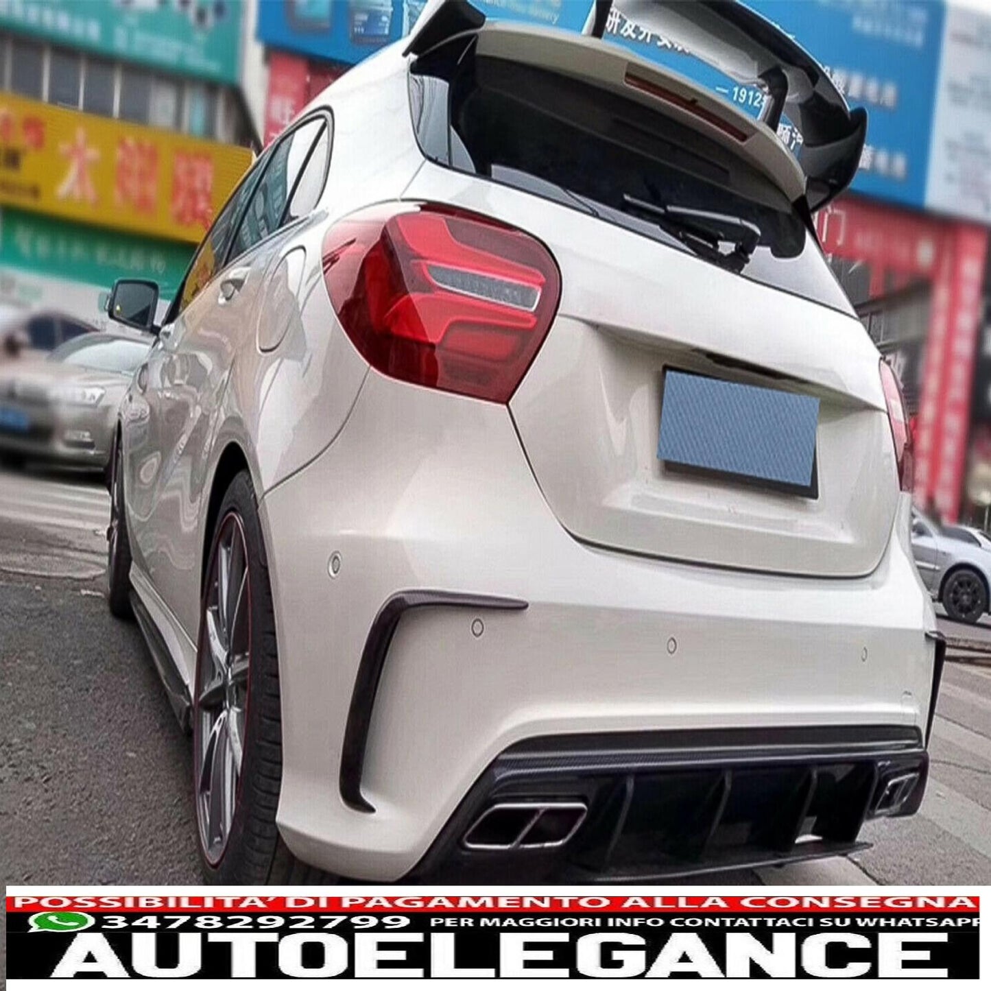 Alette paraurti posteriori flics alette laterali adatte per mercedes classe a w176 (2012-2018) pianoforte nero AUTOELEGANCERICAMBI