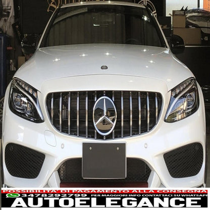 front grille suitable for mercedes c class w205 s205 a205 c205 (2014-2018) gt-r design panamericana chrome with 360 camera 