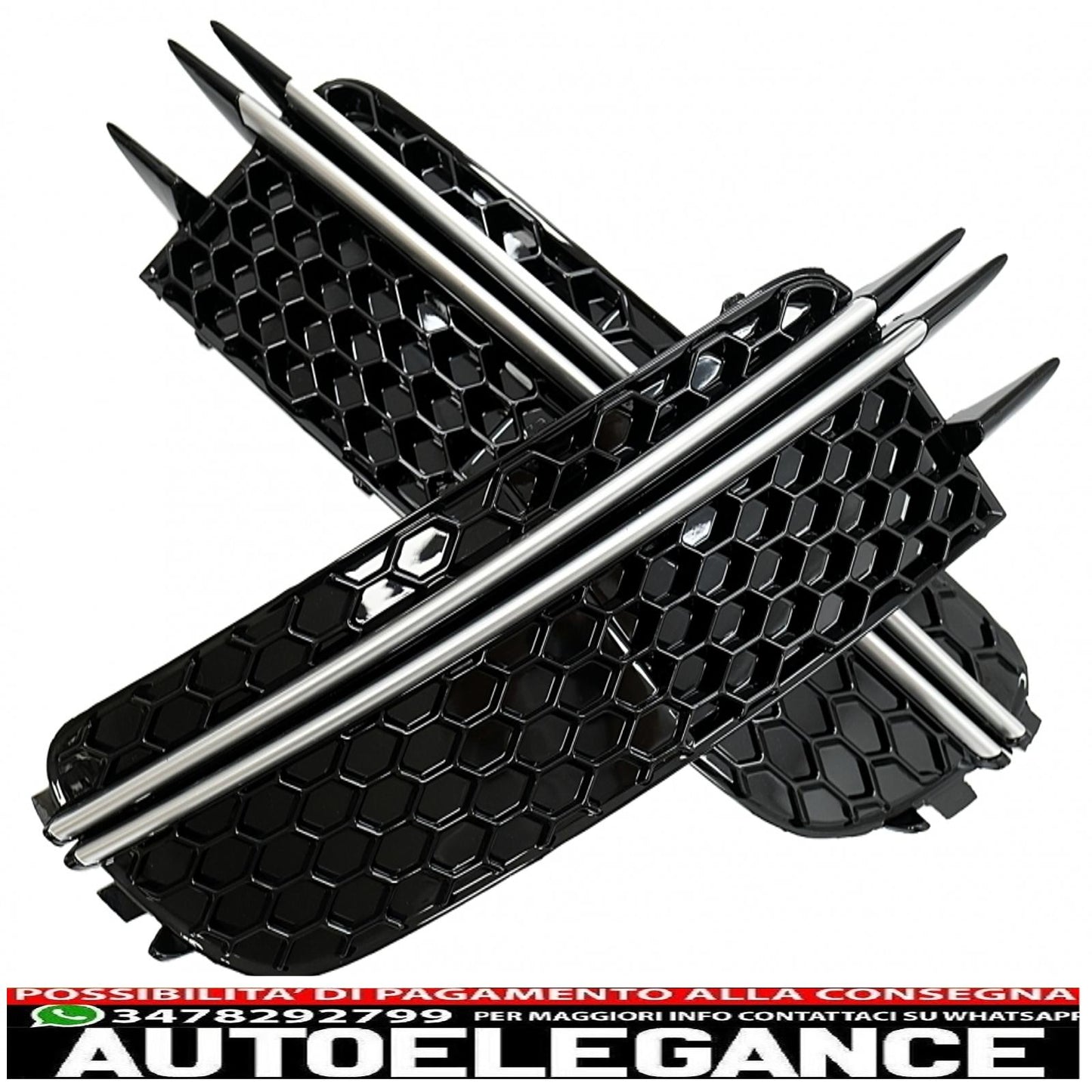 Copri griglie laterali paraurti adatte per audi a6 c7 4g (2012-2015) rs design nere con inserti in alluminio spazzolato AUTOELEGANCERICAMBI