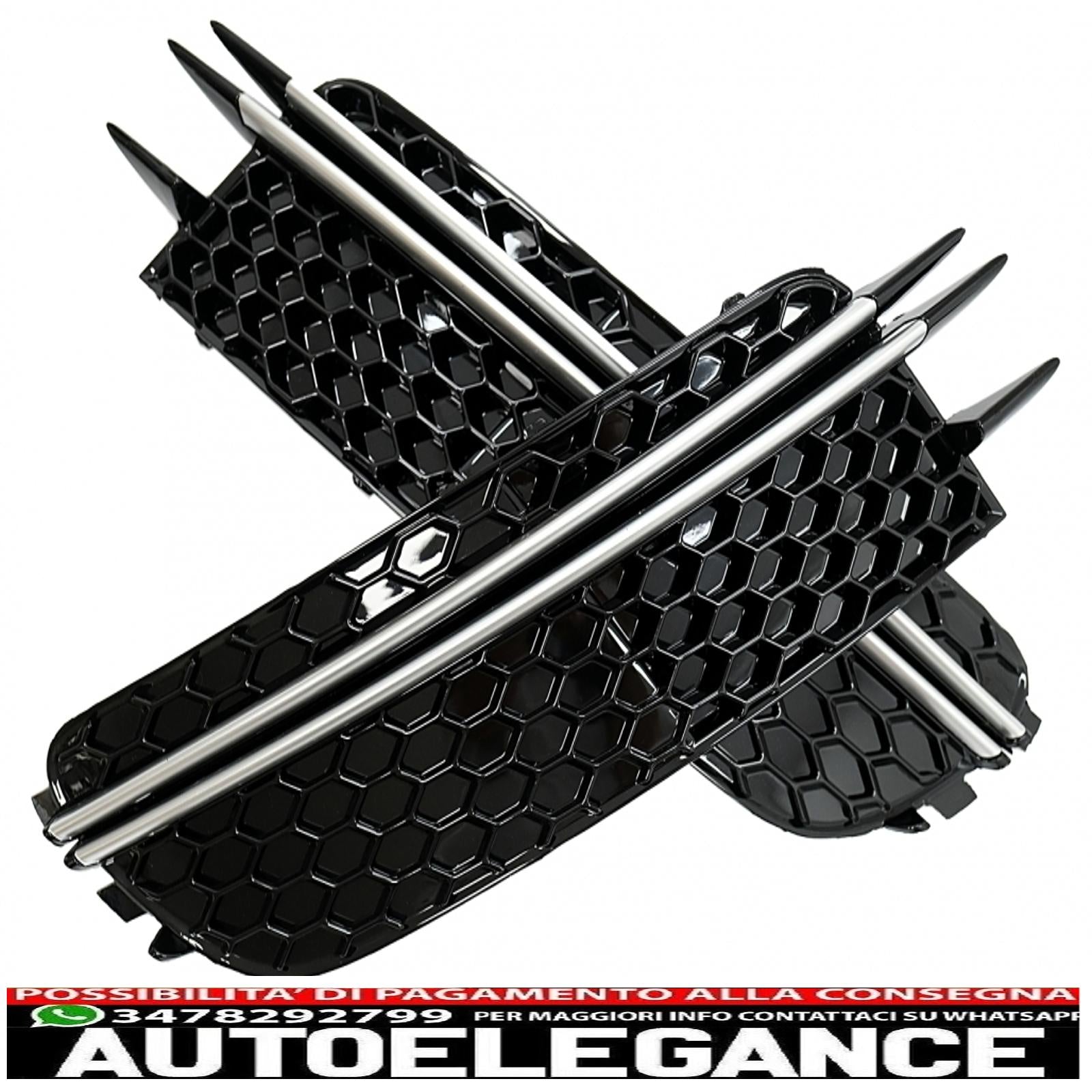 Copri griglie laterali paraurti adatte per audi a6 c7 4g (2012-2015) rs design nere con inserti in alluminio spazzolato AUTOELEGANCERICAMBI