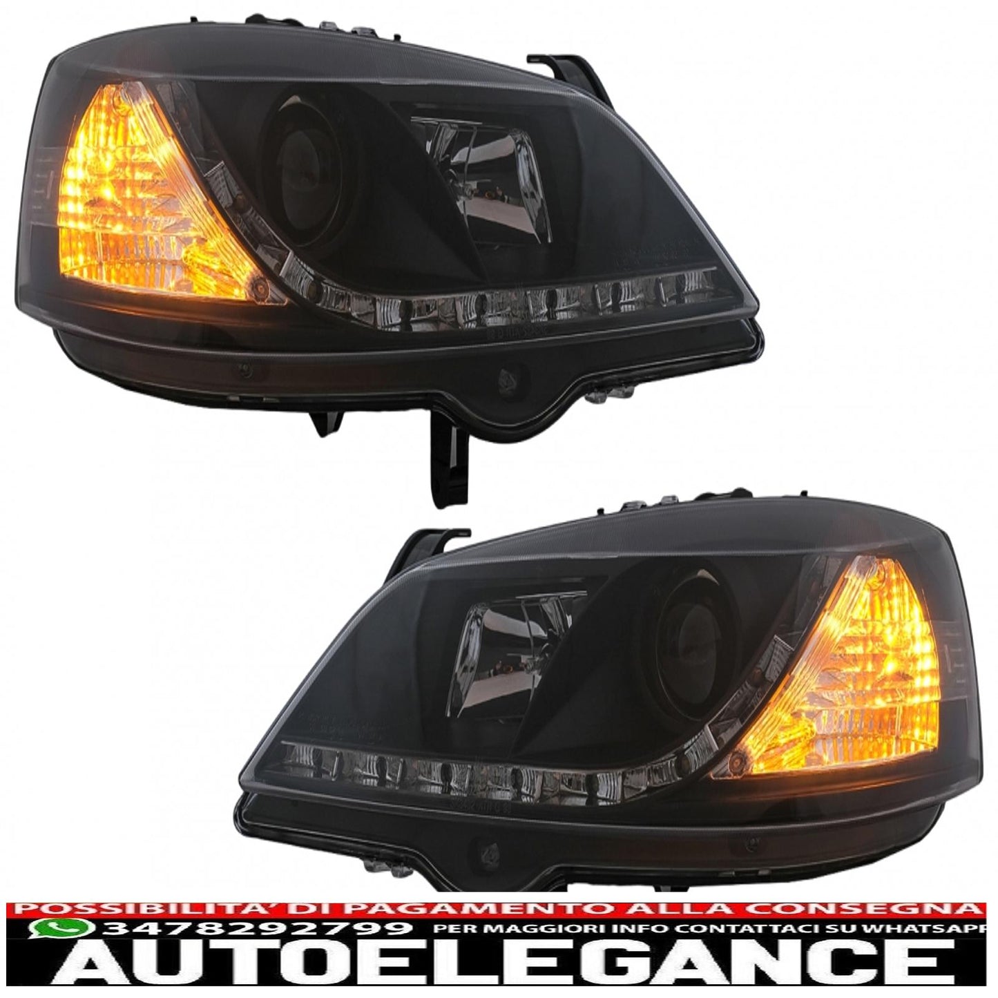 drl led headlights suitable for opel astra g (09.1997-02.2004) black 