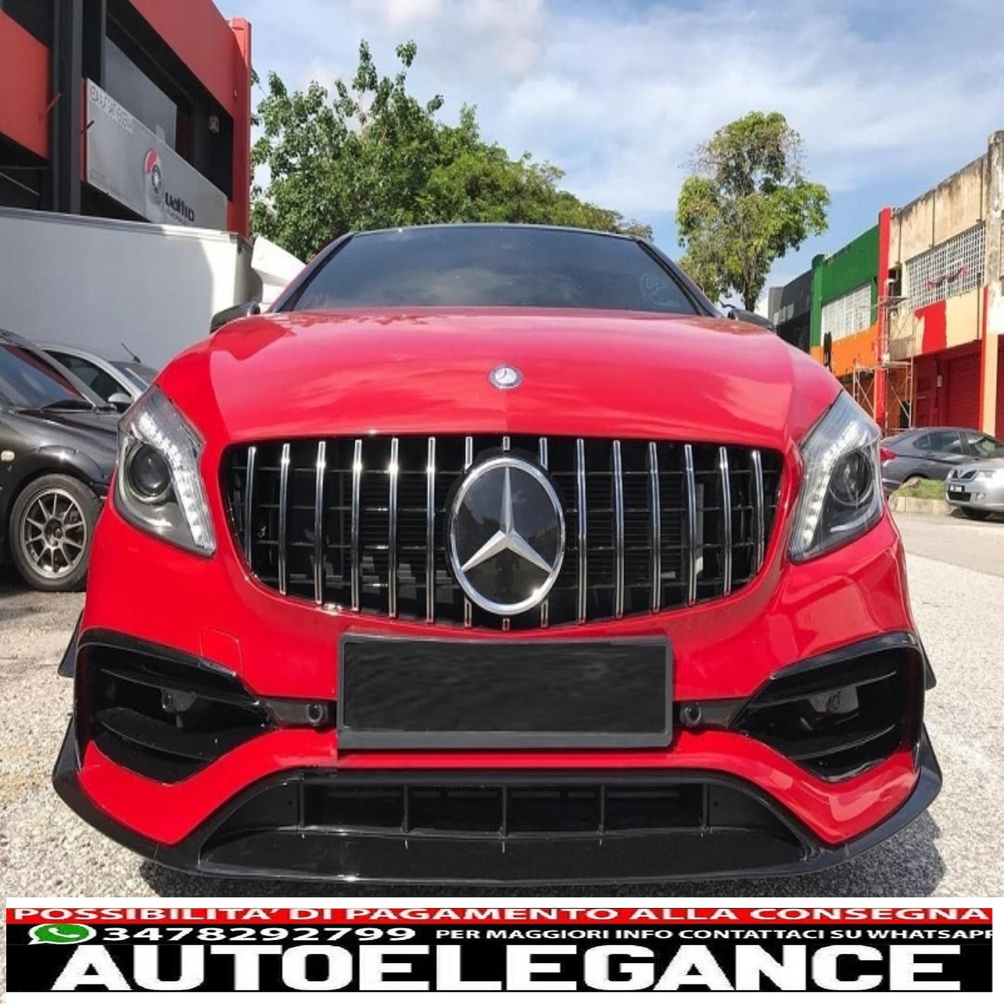 central grille suitable for mercedes a-class w176 restyling (09.2015-2018) a45 gt-r design panamericana black chrome