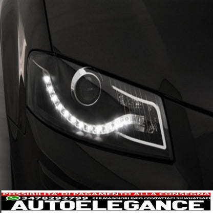 daytime running lights suitable for audi a3 8p (05.2003-03.2008) drl black 