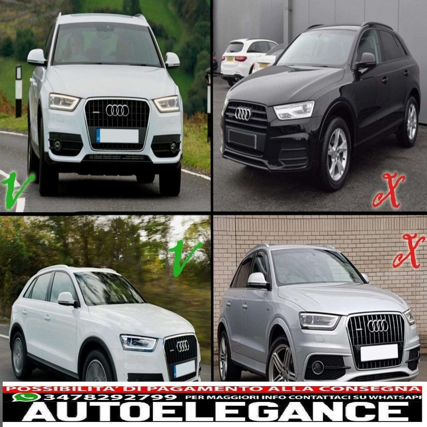 Copri fendinebbia griglie laterali adatto per Audi Q3 8U (2011-2014) RS Design Piano nero cromato AUTOELEGANCERICAMBI