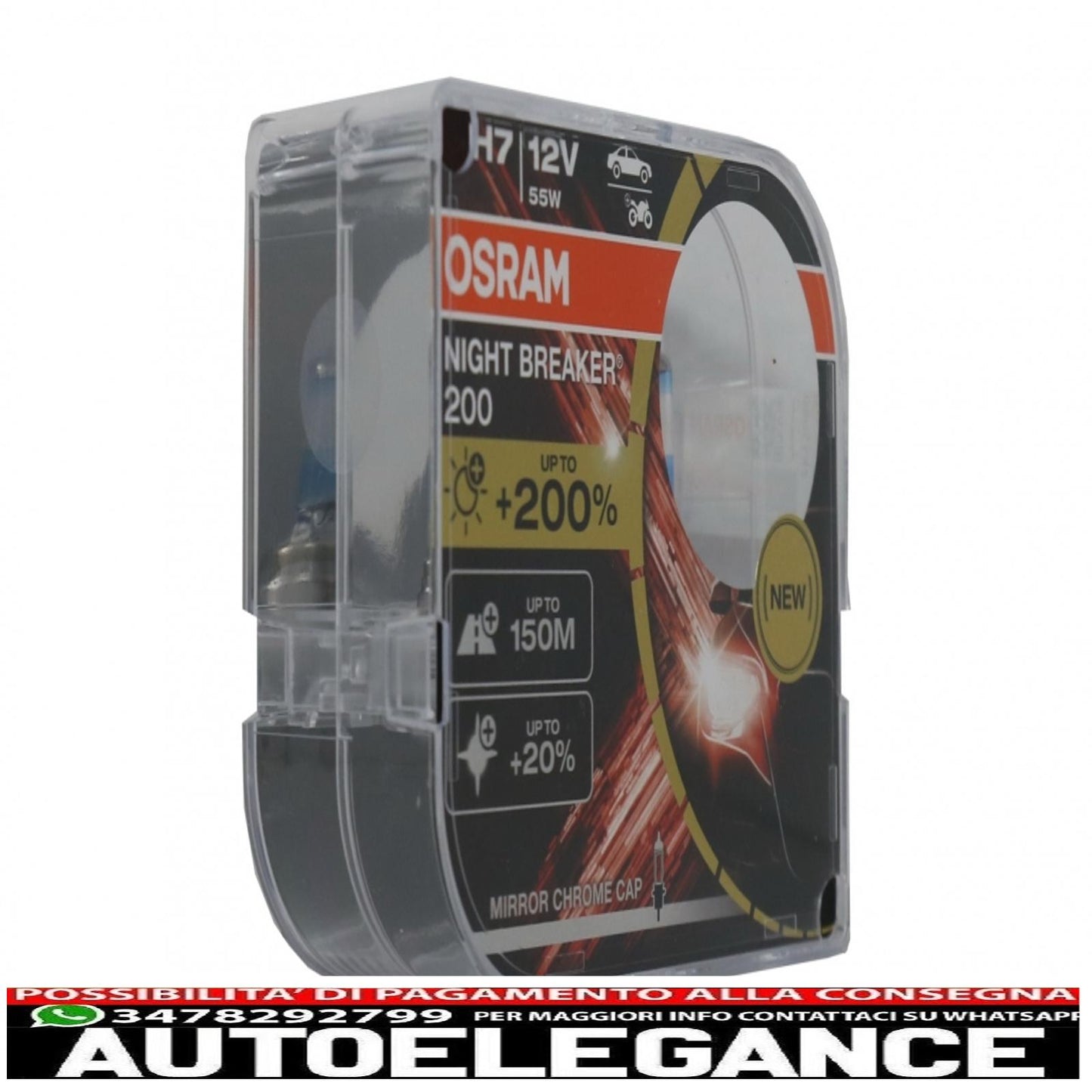 osram night breaker 200 h7 lampada frontale alogena 64210nb200-hcb scatola hardcore