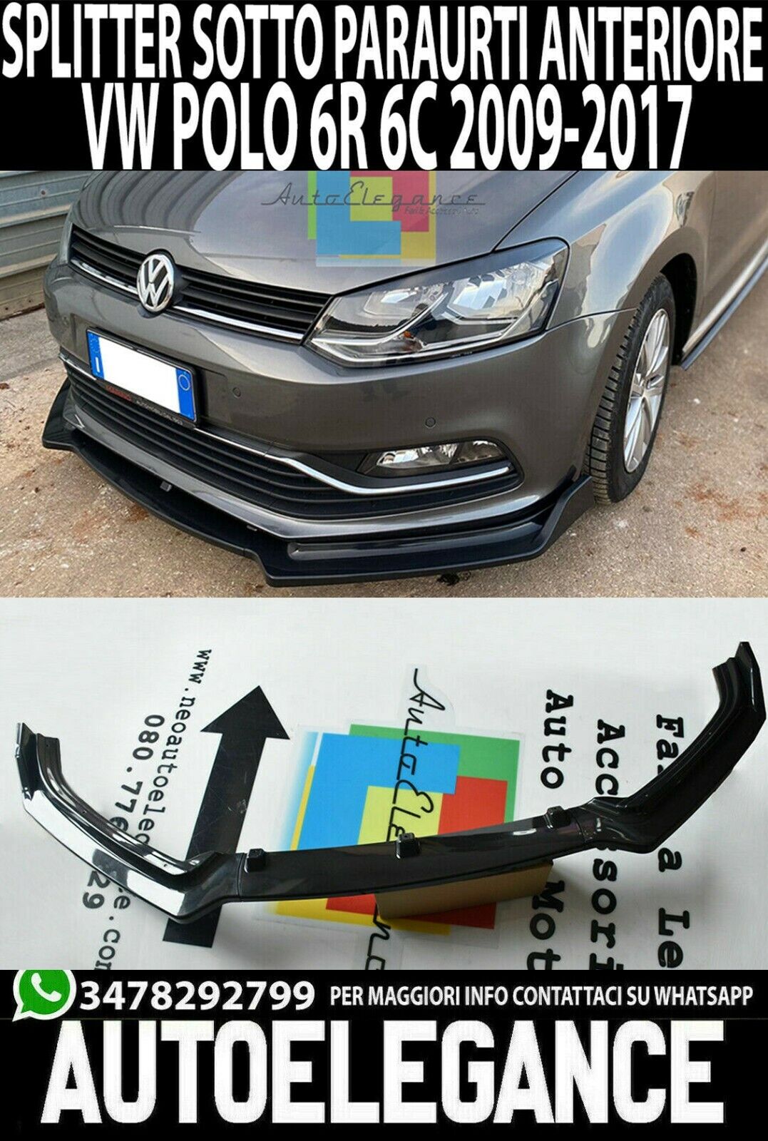 VW POLO 6R 6C FRONT BUMPER BLADE SPORT ABS BLACK SPLITTER 0079