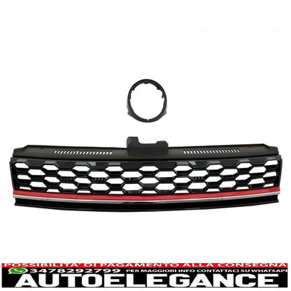 badgeless central grille with LED headlights sequential dynamic cornering lights suitable for vw golf 7.5 vii facelift (2017-up) gti design red and chrome 
