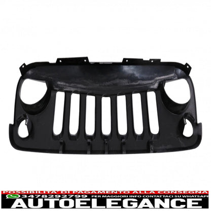 griglia anteriore centrale con indicatori di direzione a led color ambra adatta per Jeep Wrangler / Rubicon JK (2007-2017) design Angry Bird rivestita con pellicola di carbonio lucida