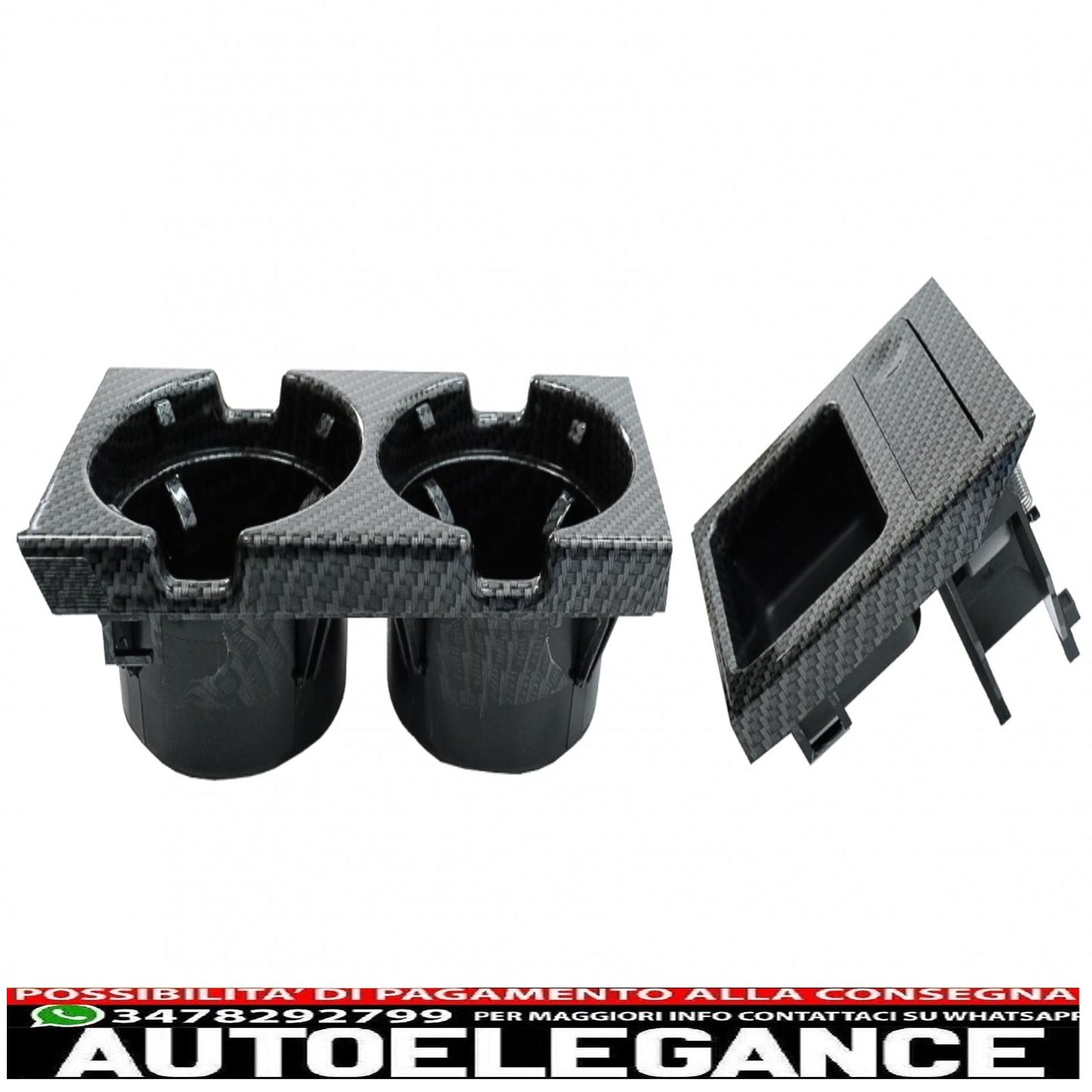 cup holder and coin holder suitable for bmw 3 series e46 (1998-2005) carbon fiber effect