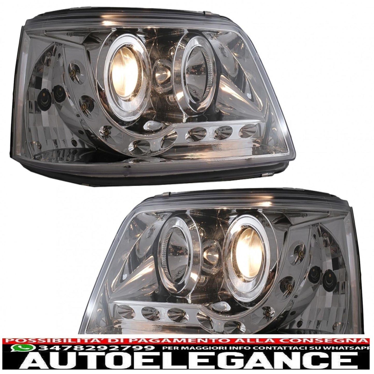 fari anteriori drl led adatti per vw trasportatore t5 (04.2003-08.2009) cromati
