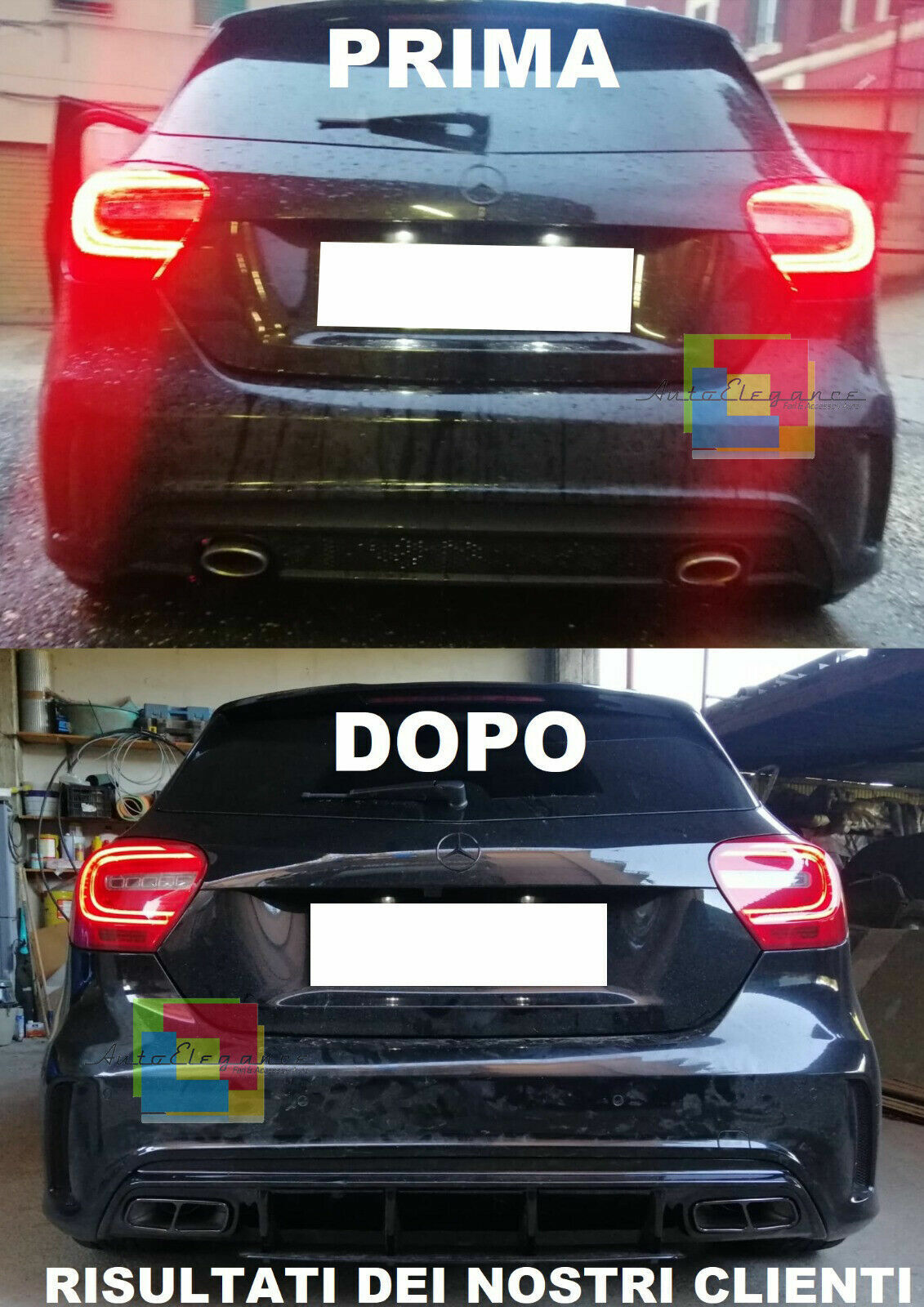 MERCEDES A-CLASS W176 UNDER BUMPER DIFFUSER + BLACK TIPPER AMG A45 .-