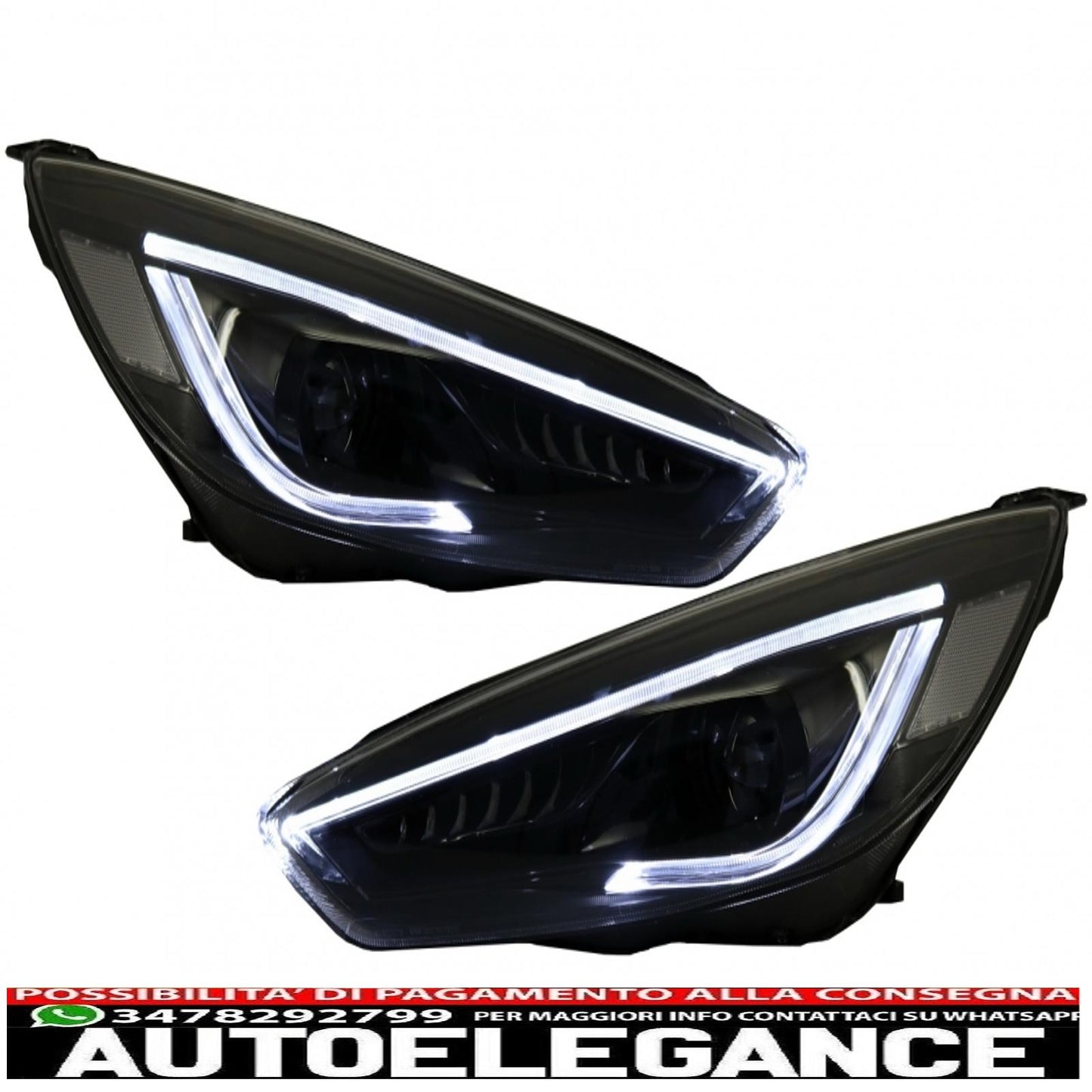 led drl headlights suitable for ford focus iii mk3 (2015-2017) bi-xenon design dynamic and fluid direction indicators demon look