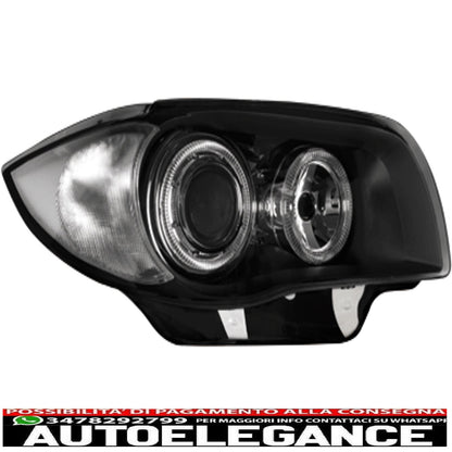 headlights suitable for bmw 1 series e81 e82 e87 e88 (2004-2011) angel eye 2 black halo rims