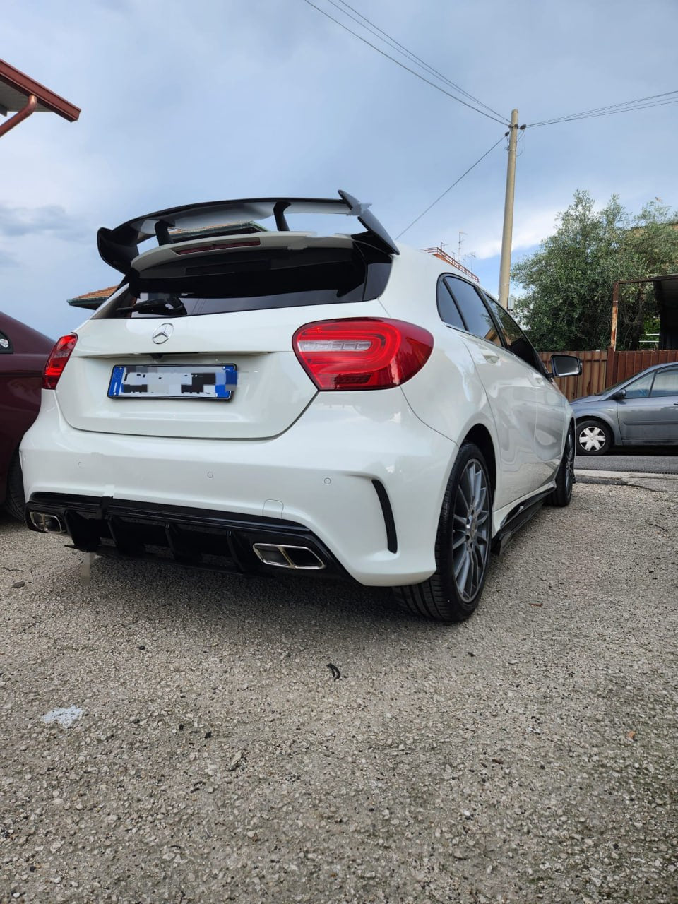 DIFFUSORE ADATTO PER MERCEDES CLASSE A W176 LOOK A45 + TERMINALI CROMATI