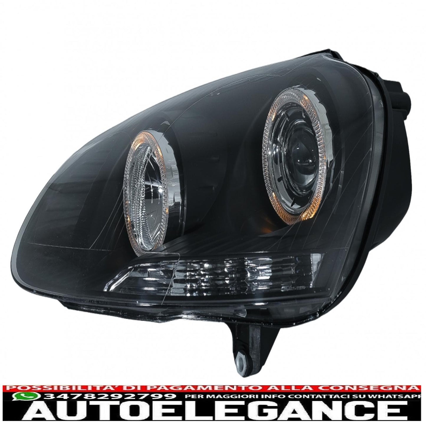 angel eye headlights dual halo rims suitable for vw golf 5 v (2003-2007) left or right hand drive black 