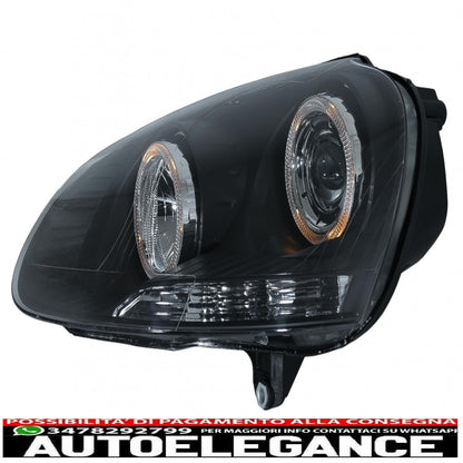 angel eye headlights dual halo rims suitable for vw golf 5 v (2003-2007) left or right hand drive black 