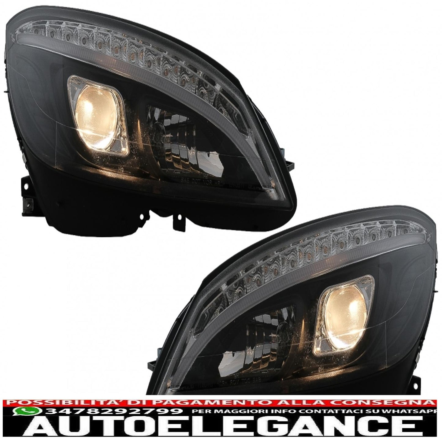 led headlights suitable for mercedes c class w204 s204 (2007-2010) black with dynamic sequential direction indicators 