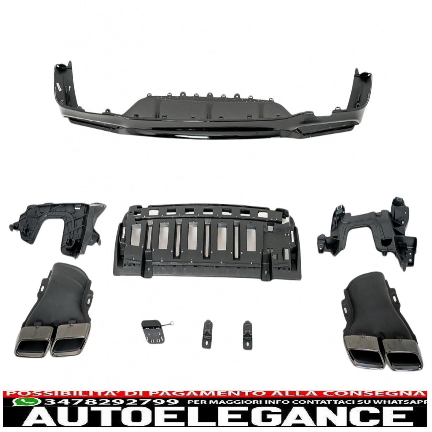 Rear diffuser with black tailpipes suitable for mercedes e class w213 sport line (2016-2019) e63 design night package 