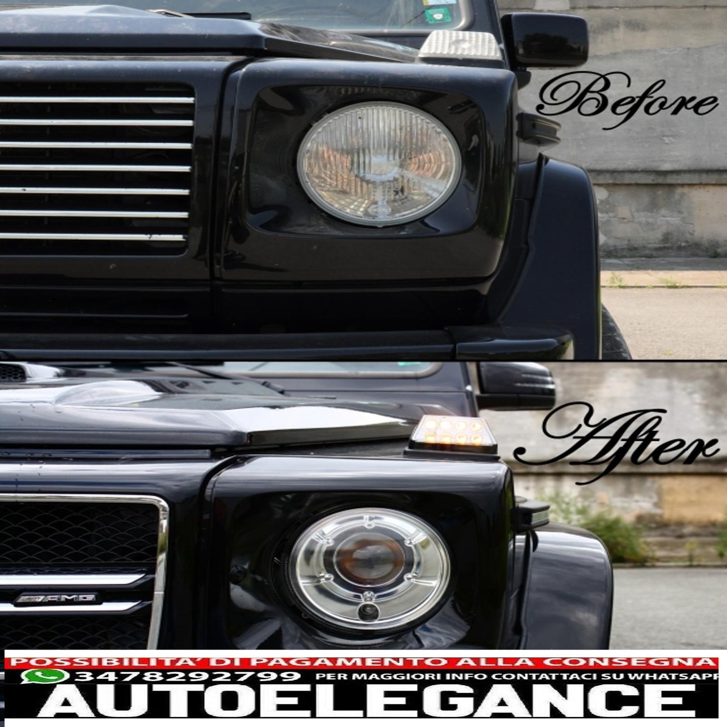 coperture fari con led drl luci diurne adatte per mercedes classe g w463 (1989-2012) g65 design nero AUTOELEGANCERICAMBI