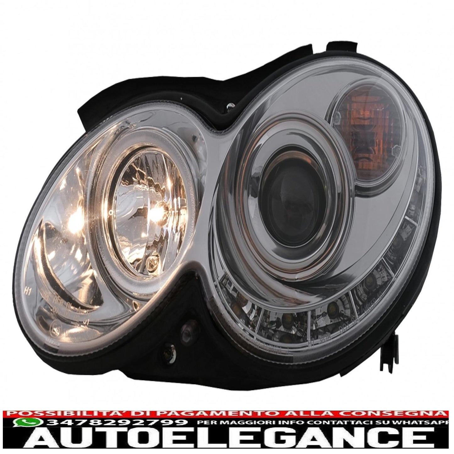 led drl headlights suitable for mercedes clk w209 c209 coupe a209 cabrio (2003-2010) chrome 