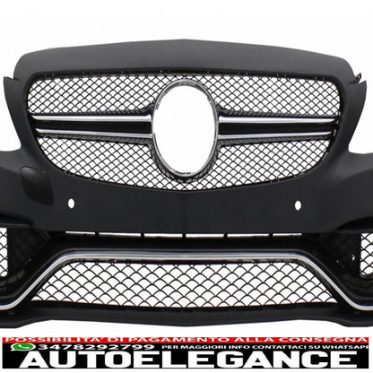 Paraurti anteriore con diffusore e terminali di scarico adatti per mercedes classe c w205 berlina s205 station wagon (2014-2020) design c63