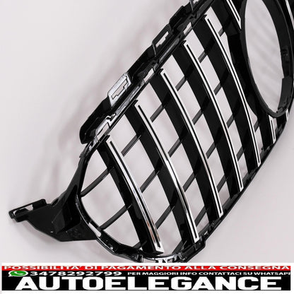 front grille suitable for mercedes c class w205 s205 c205 (2014-2018) gt-r design panamericana black chrome with 360 camera 