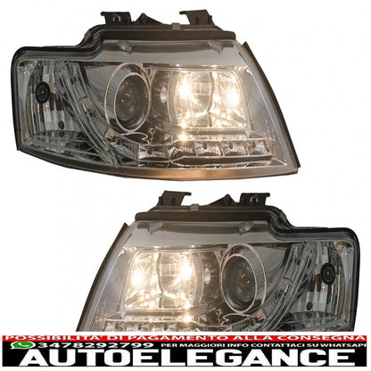 drl led headlights suitable for audi a4 b6 cabrio (2000-2006) chrome