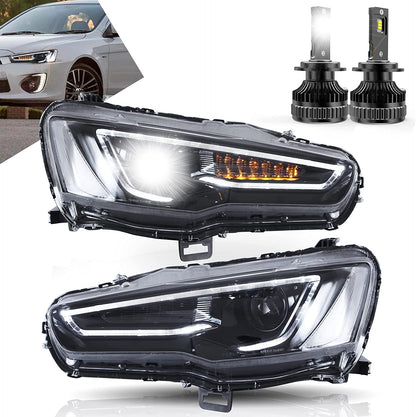 Dual Beam Headlights + D2S LED Bulbs for Mitsubishi EVO X &amp; Lancer 2008-2020 【Bulbs Included】 