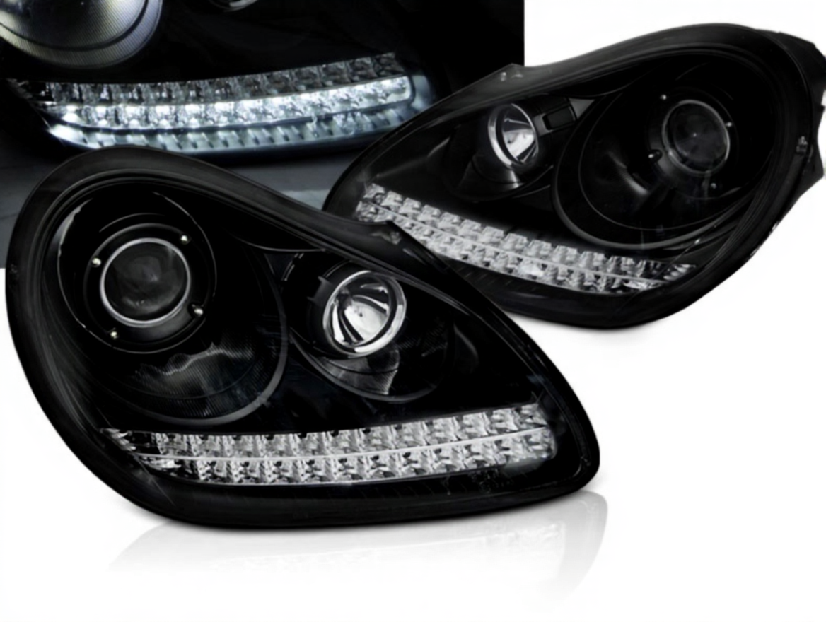 💫ART.4915 FARI ANTERIORI DAYLIGHT NERI HID PER PORSCHE CAYENNE 2002-2006💫