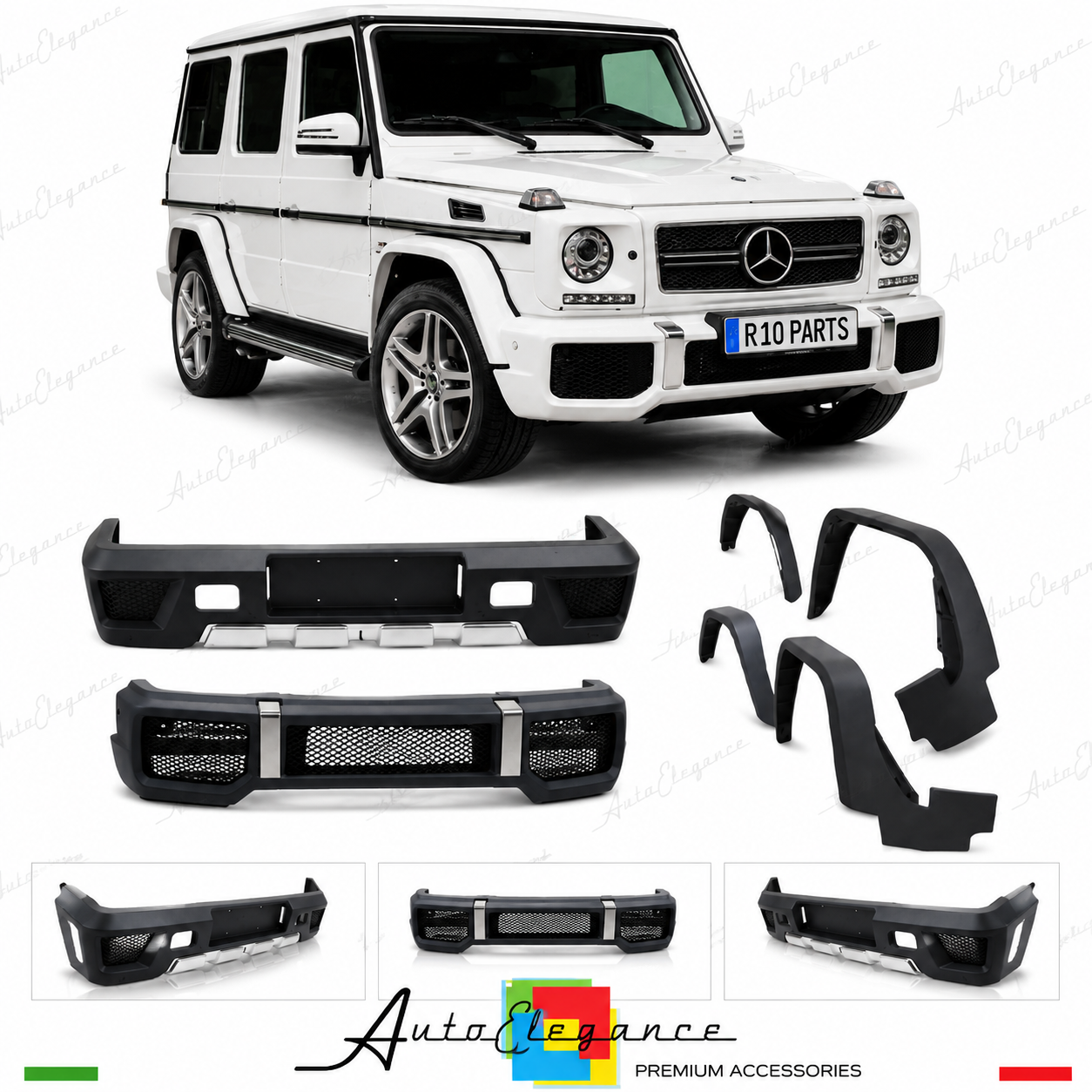 KIT CARROZZERIA MERCEDES G W463 LOOK AMG G65 PARAURTI ANTERIORE POSTERIORE PARAF