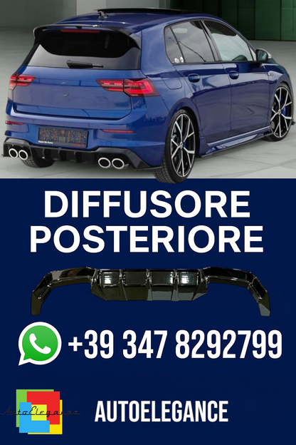✨DIFFUSORE POSTERIORE REAR NERO LUCIDO ADATTO PER VW GOLF MK8 R 2019+✨