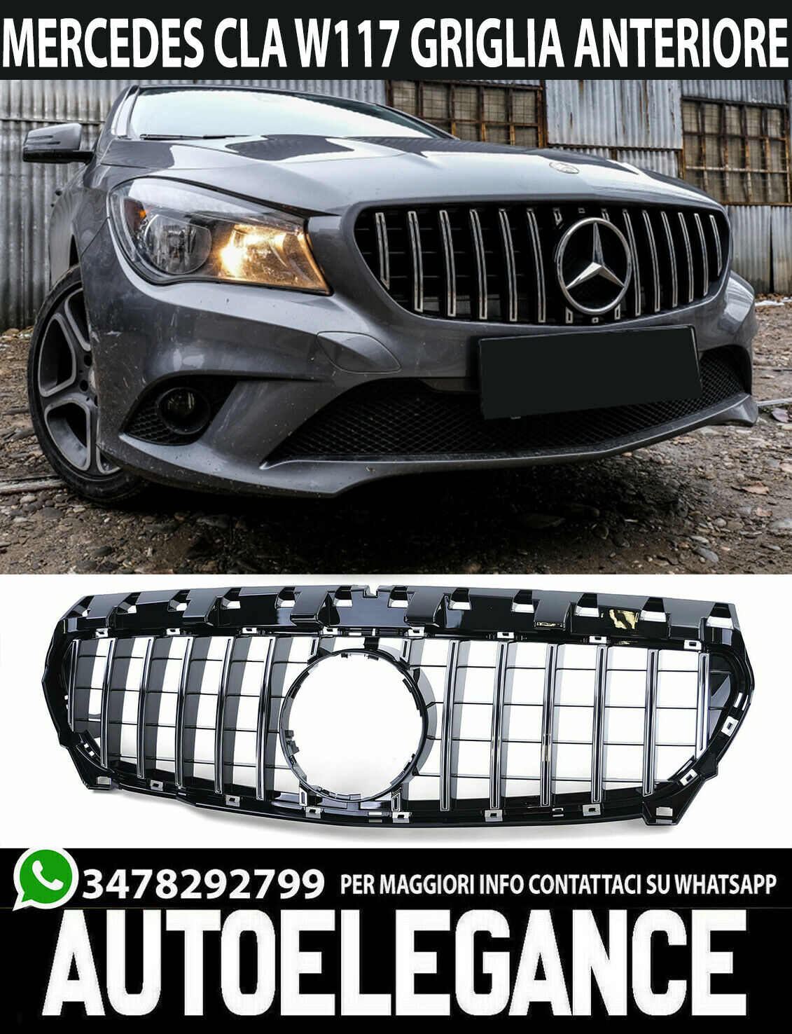 Griglia GT Panamericana adatta per Mercedes CLA W117 X117 dal 16 argento nero